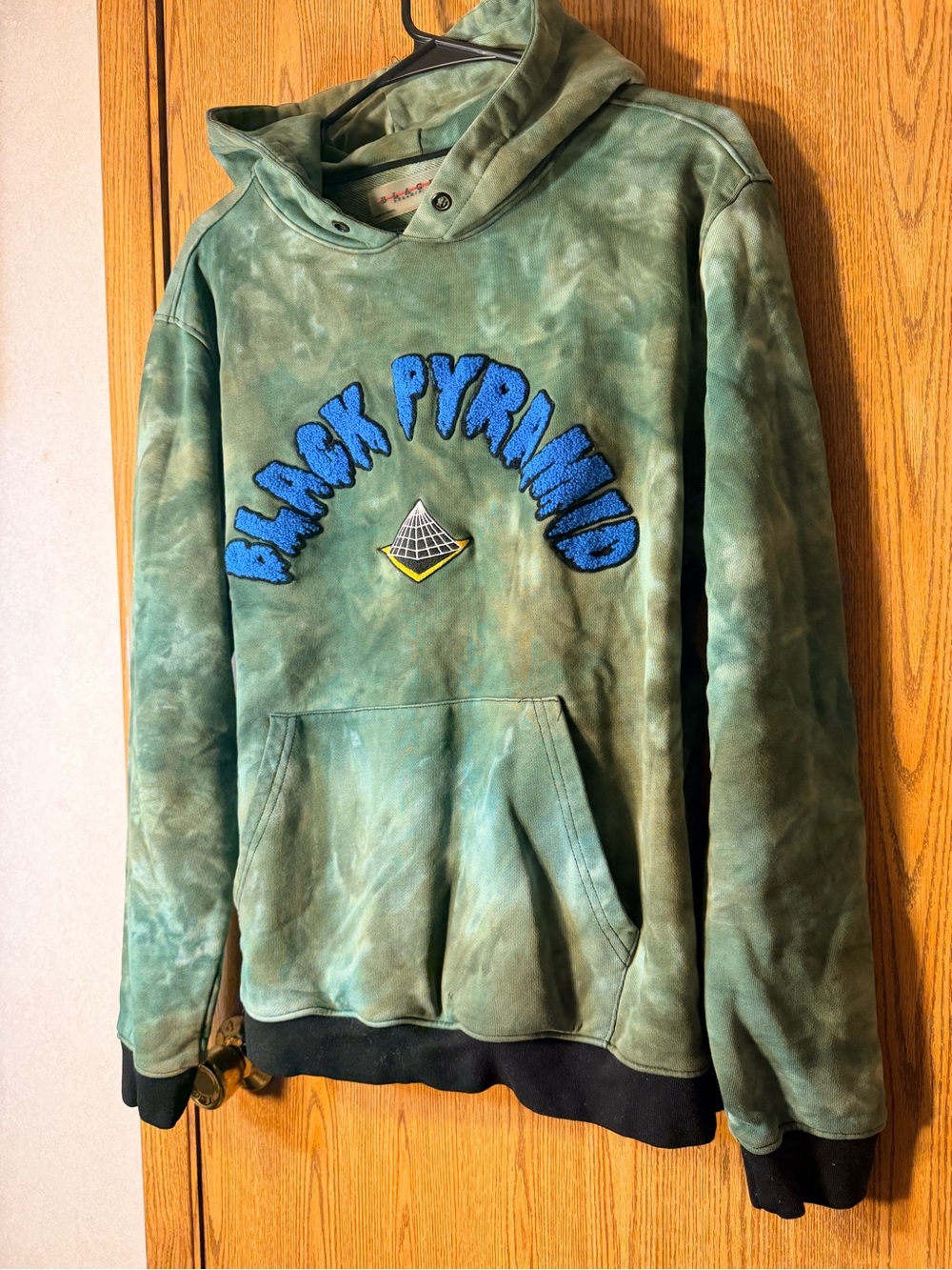Black Pyramid Green Tie-Dye Hoodie with Blue Chenille Logo - Picture 2 of 6
